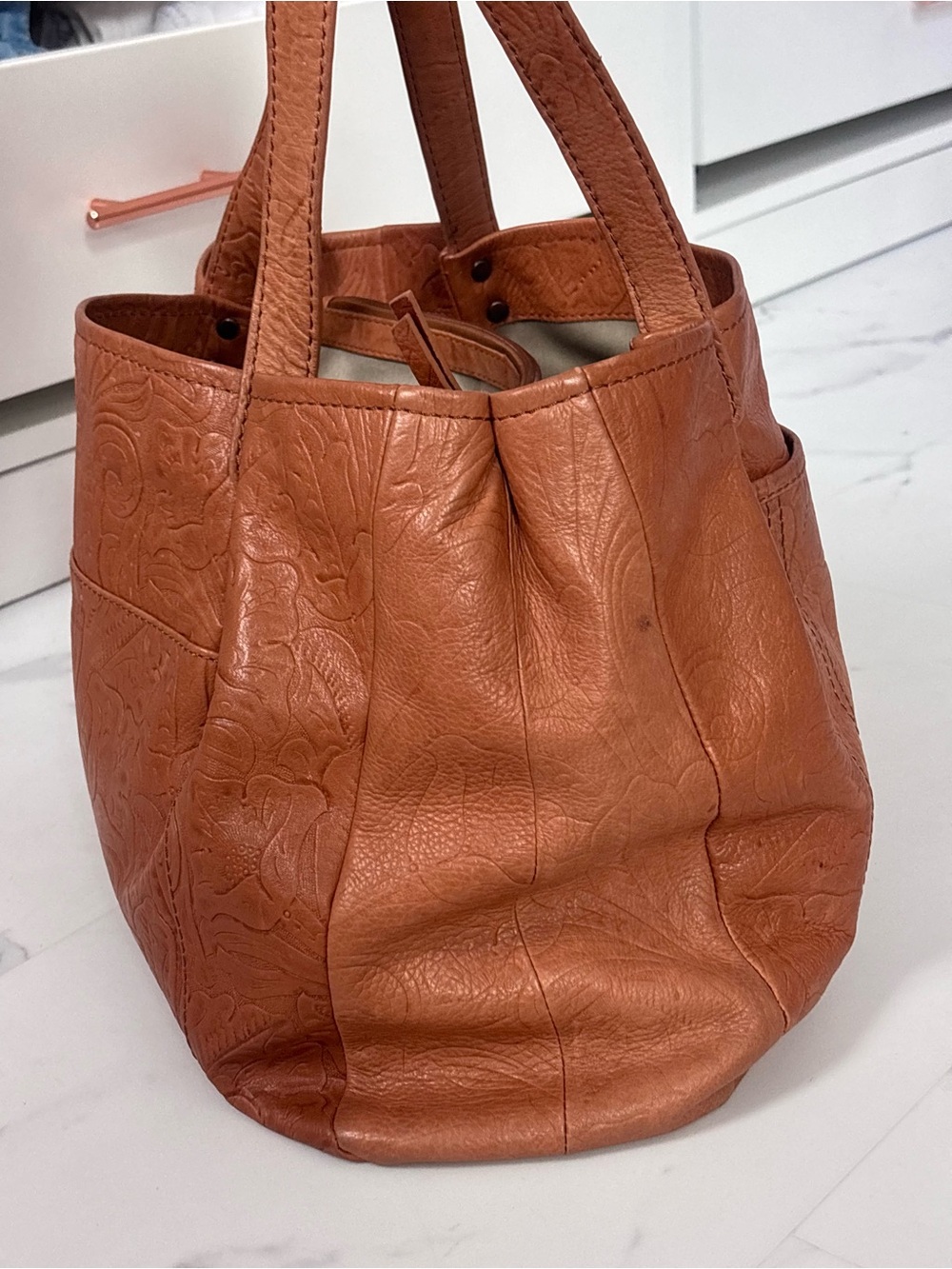 American Leather Co Brown Genuine Leather Embossed Shoulder Bag Boho Western - Picture 8 of 16